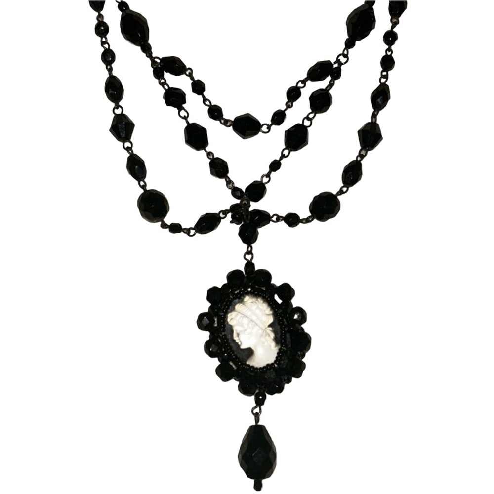 Gothic beaded black dangle necklace